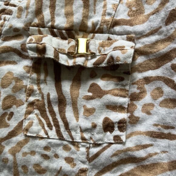 JM Collection Linen Shirt Women’s 6‎ Animal Print Button Up 3/4 Sleeve Coastal - Picture 4 of 5